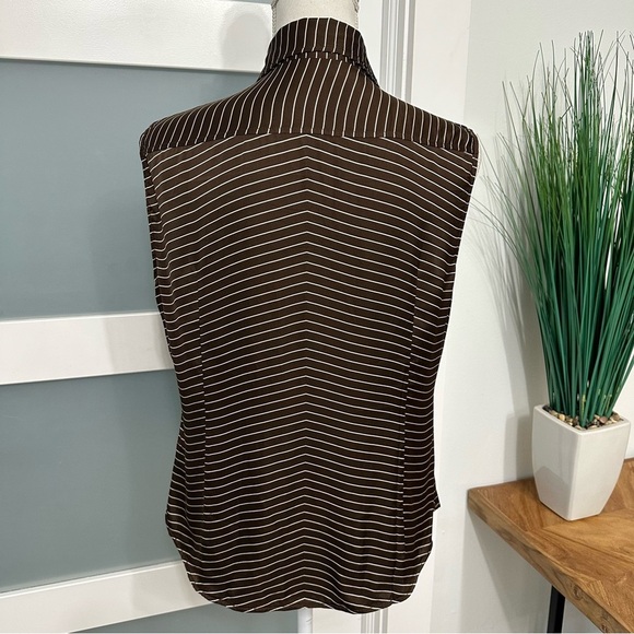 Miu Miu Sleeveless Brown Striped Top SZ Medium Pointed Collar Designer EUC READ - Picture 4 of 5